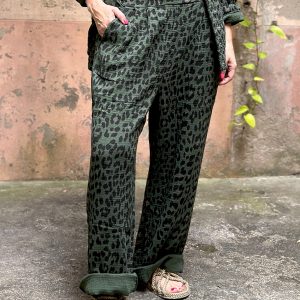 pantalon gaze de coton leopard vert