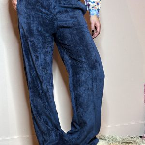 pantalon large velours bleu sophie la modeuse